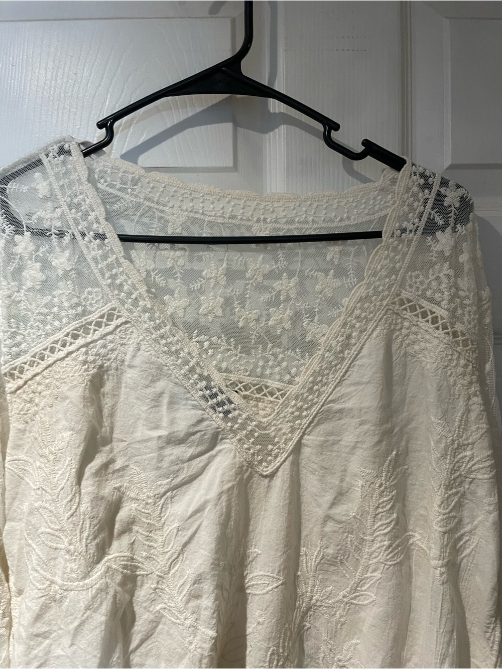 Lane Bryant Cream Lace-Trim Peasant 100% Cotton Top Size 22/24 - Picture 6 of 8